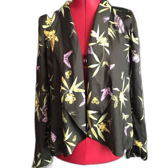 H&M Blazer Women’s Size 4 Black Floral Butterfly Open Front Long Sleeve - Picture 1 of 8